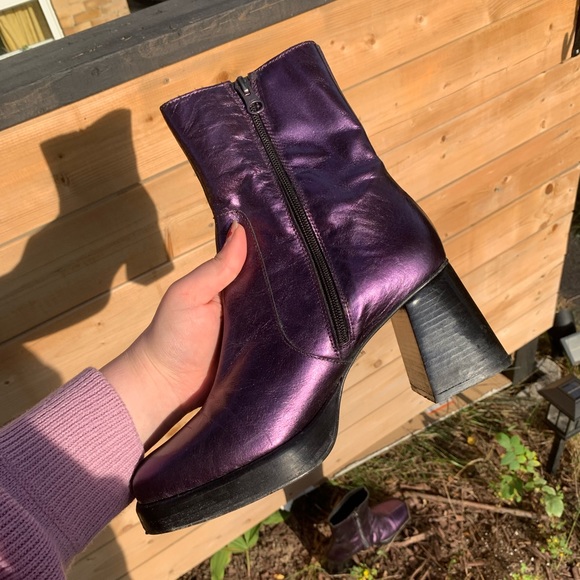 L’Intervalle genuine leather purple metallic platform heeled ankle boots - Picture 3 of 6